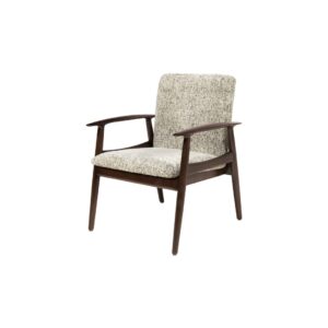 DOUMA Chair with Nobilis Douma 23 fabric and a light walnut-stained beech frame, featuring ergonomic armrests and a mid-century design.