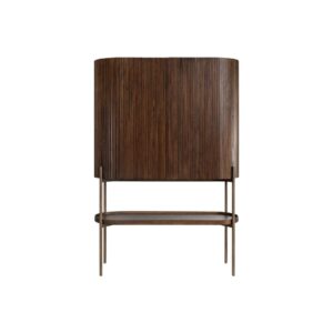 Pogoro Large Cabinet with ribbed Roasted Coffee Mindi wood and Dark Brass steel frame, offering stylish storage for living rooms or dining areas.