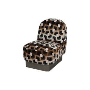 GABRIEL Chain Upholstered Chair with chain-pattern fabric and antique bronze base, a stylish accent chair with a rounded backrest and deep seat for eclectic interiors. Shop designer brand, Versmissen at Louis & Henry