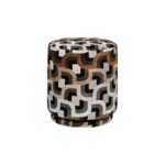 MADISON Chain Pouf with geometric pattern upholstery in earthy tones.