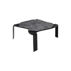 Moon Grey Marble Coffee Table with honed matte finish top and black powder-coated legs.