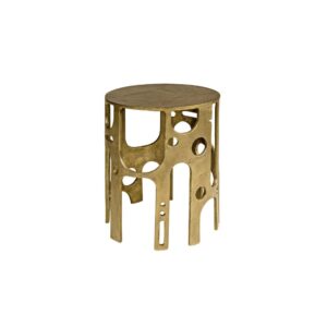 SAVAGE Side Table with an organic perforated aluminum frame, bronze finish, and sculptural design for contemporary home decor.