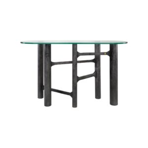 SHAD Console Table with Black Antique aluminium frame and tempered glass top.