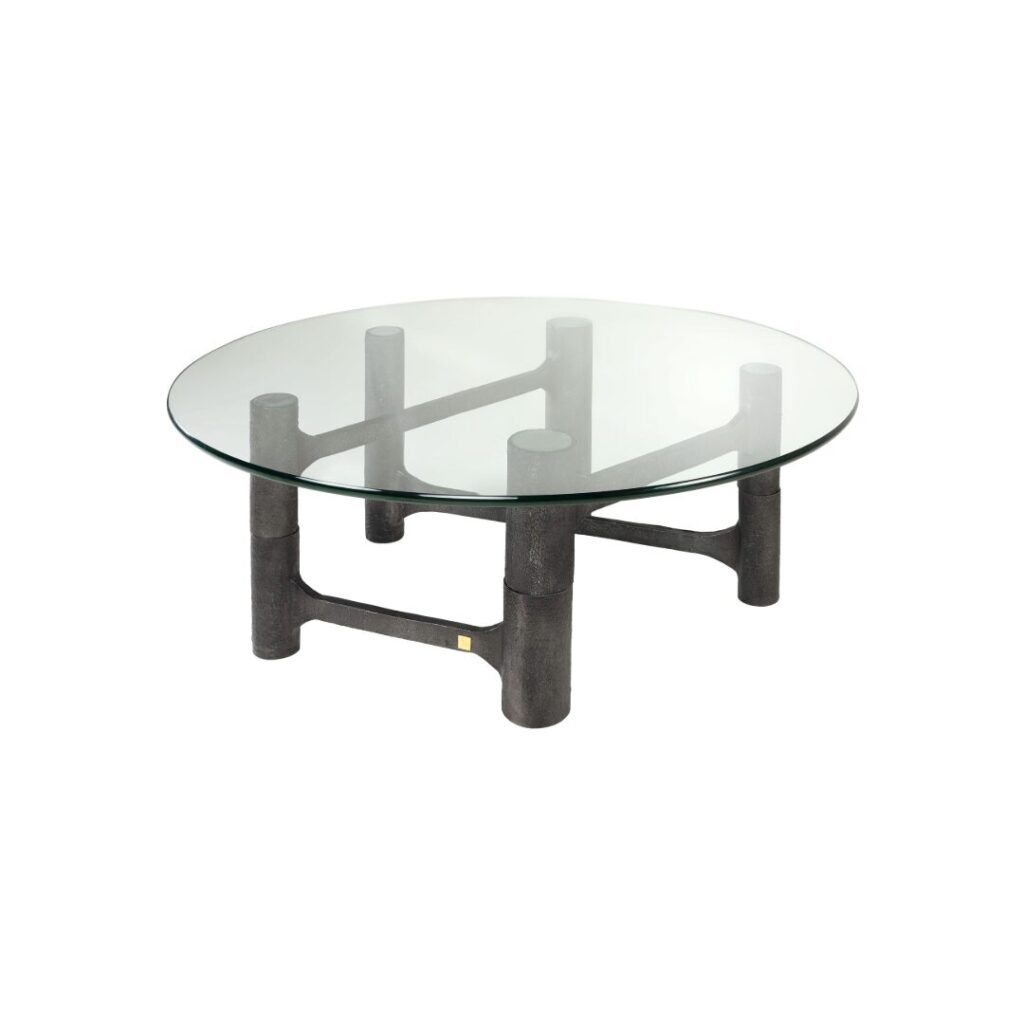SHAD Large Coffee Table with Black Antique aluminum frame and tempered glass top.
