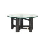 SHAD Medium Coffee Table with Black Antique aluminum base and tempered glass top.