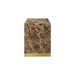 CHARLES Brushed Gold Marble Side Table with natural veined marble top and brushed gold stainless steel base for a luxurious and modern look.