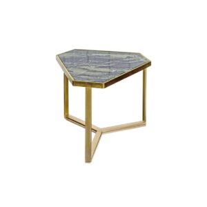 JONES Table with brushed gold stainless steel geometric frame and natural marble top for a stylish and modern design.