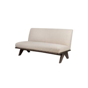 ISOKO 2-Seater with a solid mindi wood frame, roasted coffee finish, and Sesam fabric upholstery for a minimalist and elegant design.