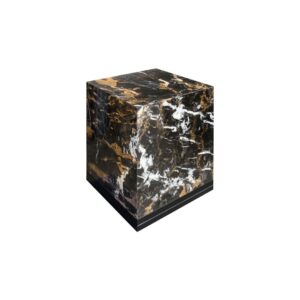 CHARLES Black Marble Side Table with natural veining, polished finish, and black powder-coated stainless steel base for modern elegance.