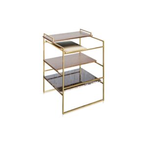 Architect Brushed Gold Side Table – Compact Marble & Oak Veneer Design