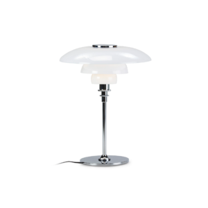 HALSTON Table Lamp with layered white glass shade and chrome stand