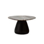 LUCA Coffee Table with grey marble top and sculptural walnut wood base