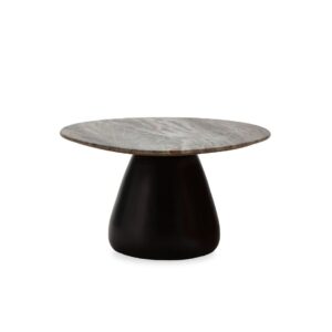 LUCA Coffee Table with grey marble top and sculptural walnut wood base