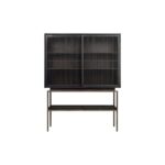 TALLEM Mindi Wood Cabinet with black finish, dark brass metal accents, and vertical slatted doors for modern storage