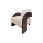 MARAVI Brown Armchair with roasted coffee mindi wood frame and sesame fabric upholstery