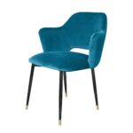 ANDREW Velvet Armchair with petrol velvet upholstery and sleek black legs with brass tips, ideal for modern interiors.