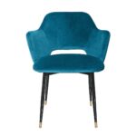 ANDREW Velvet Armchair with petrol velvet upholstery and sleek black legs with brass tips, ideal for modern interiors.