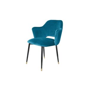 ANDREW Velvet Armchair with petrol velvet upholstery and sleek black legs with brass tips, ideal for modern interiors.