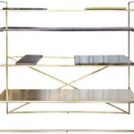 Architect console table, brushed gold console, luxury sideboard, multi-tiered sideboard, modern console table, marble and oak sideboard, brushed gold furniture, high-end console table, compact sideboard, stainless steel console.