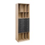 BIBLI Hanging Bookcase with oak veneer, bold black panel, and versatile storage compartments for books and decor.