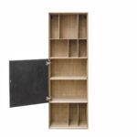 BIBLI Hanging Bookcase with oak veneer, bold black panel, and versatile storage compartments for books and decor.