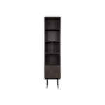 Tall CAPETOWN Bookcase with Roasted Coffee finish, open shelving, and a concealed lower cabinet, supported by sleek steel legs.