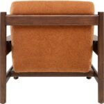 CASCA Mindi Wood Armchair with roasted coffee finish and burnt terra bouclé upholstery.