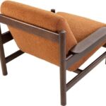 CASCA Mindi Wood Armchair with roasted coffee finish and burnt terra bouclé upholstery.