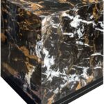 CHARLES Black Marble Side Table with natural veining, polished finish, and black powder-coated stainless steel base for modern elegance.