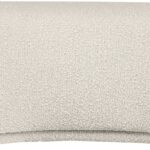 CONRAD Curved Boucle Bench upholstered in cream boucle fabric with a modern curved silhouette for elegant and versatile seating.