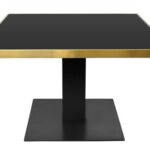 GERMAIN Dining Table with brushed gold stainless steel frame and black iron base.