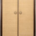 GRENADA Cabinet in roasted coffee finish with natural rattan, tall storage cabinet.