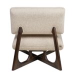 LONDA Chair with roasted coffee mindi wood frame, Sesam fabric upholstery, and a low-profile modern minimalist design.