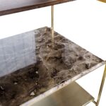 Architect console table, brushed gold console, luxury sideboard, multi-tiered sideboard, modern console table, marble and oak sideboard, brushed gold furniture, high-end console table, compact sideboard, stainless steel console.