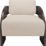 MARAVI Brown Armchair with roasted coffee mindi wood frame and sesame fabric upholstery