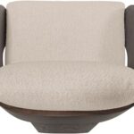 MARAVI Brown Armchair with roasted coffee mindi wood frame and sesame fabric upholstery