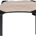 Moon Travertine Coffee Table with honed matte travertine top and bold black powder-coated legs.