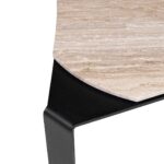 Moon Travertine Coffee Table with honed matte travertine top and bold black powder-coated legs.