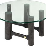 SHAD Medium Coffee Table with Black Antique aluminum base and tempered glass top.