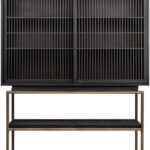 TALLEM Mindi Wood Cabinet with black finish, dark brass metal accents, and vertical slatted doors for modern storage