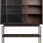 TALLEM Mindi Wood Cabinet with black finish, dark brass metal accents, and vertical slatted doors for modern storage