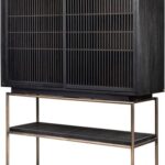 TALLEM Mindi Wood Cabinet with black finish, dark brass metal accents, and vertical slatted doors for modern storage