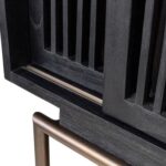 TALLEM Mindi Wood Cabinet with black finish, dark brass metal accents, and vertical slatted doors for modern storage