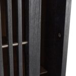 TALLEM Mindi Wood Cabinet with black finish, dark brass metal accents, and vertical slatted doors for modern storage