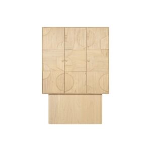 ZULGO Natural Cabinet with a striking geometric panel design, crafted from solid Mindi wood with a natural finish.