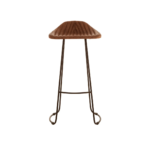 HAWK Barstool with brown leather fluted seat, slim black iron legs, and integrated footrest, offering modern industrial style and comfort.