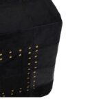 MILO Pouffe with black cowhide leather patchwork design and metallic stud details, perfect as a stylish and versatile accent piece.