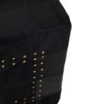 MILO Pouffe with black cowhide leather patchwork design and metallic stud details, perfect as a stylish and versatile accent piece.