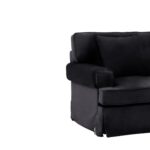 LEXU Sofa featuring black velvet upholstery and padded arms, designed for luxurious comfort and classic elegance.