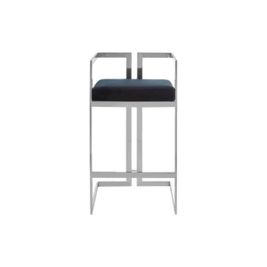 NASHVILLE Barstool with black velvet seat and angular stainless steel frame, perfect for contemporary home bars.